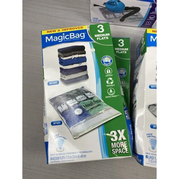 MagicBag Original Instant Space‎ Vacuum Compression Seal Storage Bags LOT W/PUMP